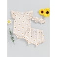 thumbnail image 5 of Yunliwuli Baby Girl 3 Piece Clothes Daisy Print Romper and Ruffle Elastic Shorts Headband Set Summer Outfits, 5 of 10