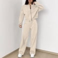 thumbnail image 4 of Mifsaly Womens Sweatsuits 2 Piece Outfit Zip Up Cropped Bomber Jacket and Wide Leg Sweatpants Fall Winter Y2K Street Workout Lounge Matching Outfits, 4 of 7