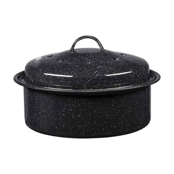 Granite Ware 3 lb. Capacity Covered Round Roaster, Speckled Black Enamel on Steel