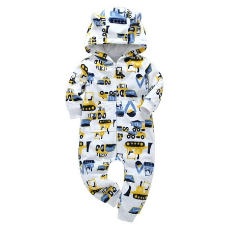 

RPVATI Unisex-Baby Infant Summer Full Rompers Hooded Fleece Outfits Long-Sleeve Printed Jumpsuit