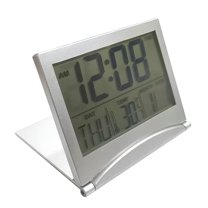 GJX Digital Travel Alarm Clock - Foldable Calendar Temperature Timer LCD Clock with Snooze Mode - Large Number Display,Battery Operated - Compact Desk Clock for All Ages