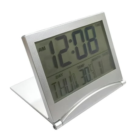 DESIGNICE 2026 New Digital Travel Alarm Clock - Foldable Calendar Temperature Timer Lcd Clock with Snooze Mode - Large Number Display,Battery Operated - Compact Desk Clock for All Ages