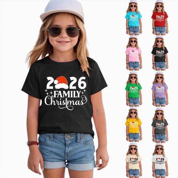 sdbrld Girls' Tees Tops, Kids Christmas Gifts Short Sleeve Graphic Shirts Holiday Clothes Black Sizes 9-10 Years