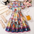thumbnail image 4 of MEZZALL Girls Summer Western Style Short Sleeved Small Floral Shawl Princess Style Dress Sundress, Yellow, 11-12 Years, 4 of 6