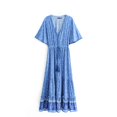 thumbnail image 1 of U.Vomade Robe Maxi Vintage Mode Femme Imprimée Col en V Rayonne Plage Boho Frange Été Boho, 1 of 9
