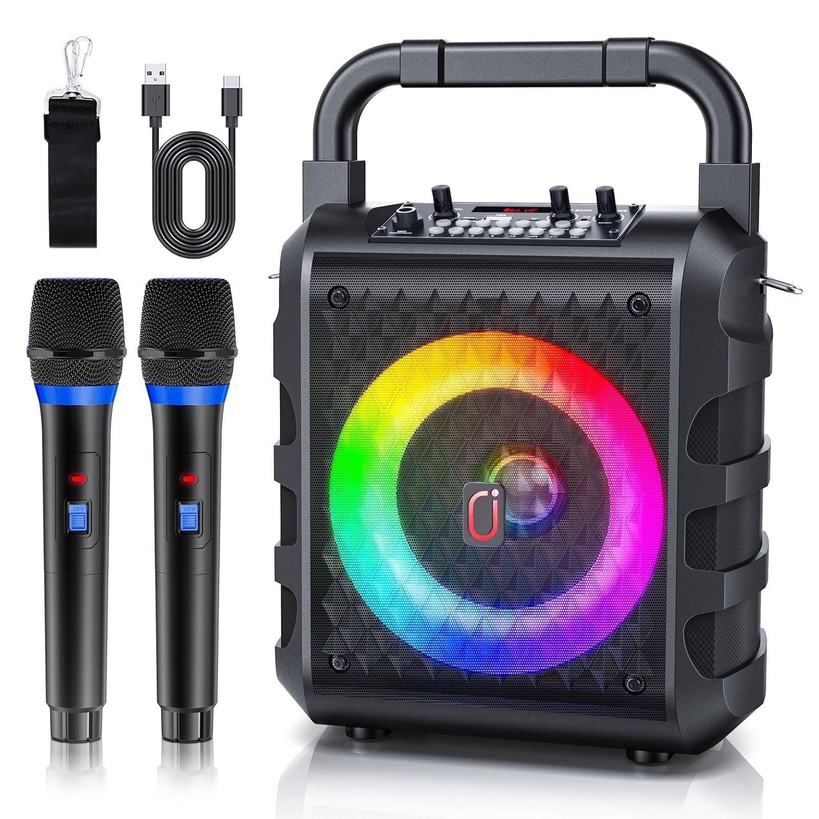 JAUYXIAN Karaoke Machine for Kids  Adult, Karaoke Machine with 2 Mirophone, Portable Bluetooth Speaker with Dj Lights for Party