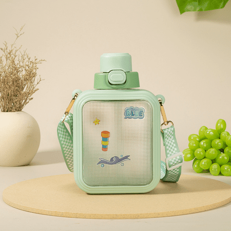 

1pc Cute Water Bottles With Straw Kawaii Water Bottle For Girls Portable Leak Proof Square Kawaii Water Bottle With Adjustable Strap For Outdoor Sports Travel BPA Free