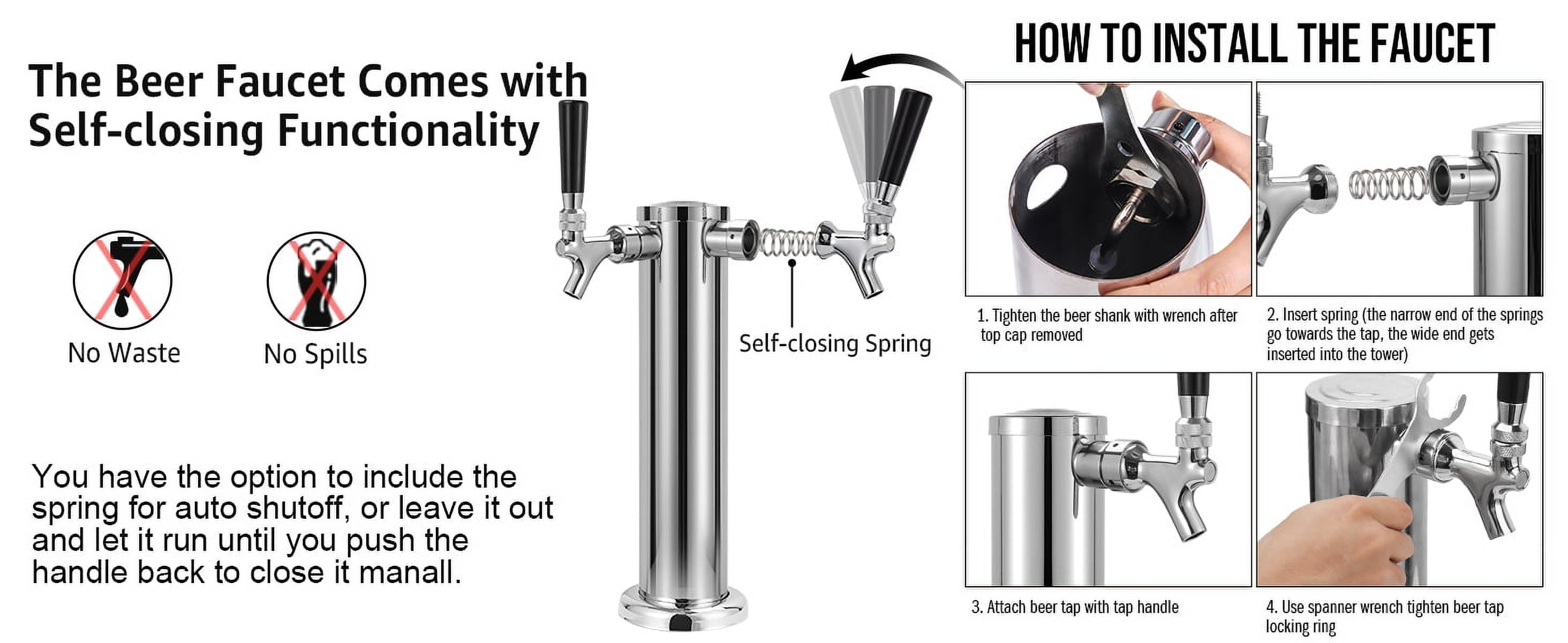 Wellbom Kegerator Tower, Double Tap Beer Tower Stainless Faucet Homebrew Draft Beer Dispenser with Drip Tray
