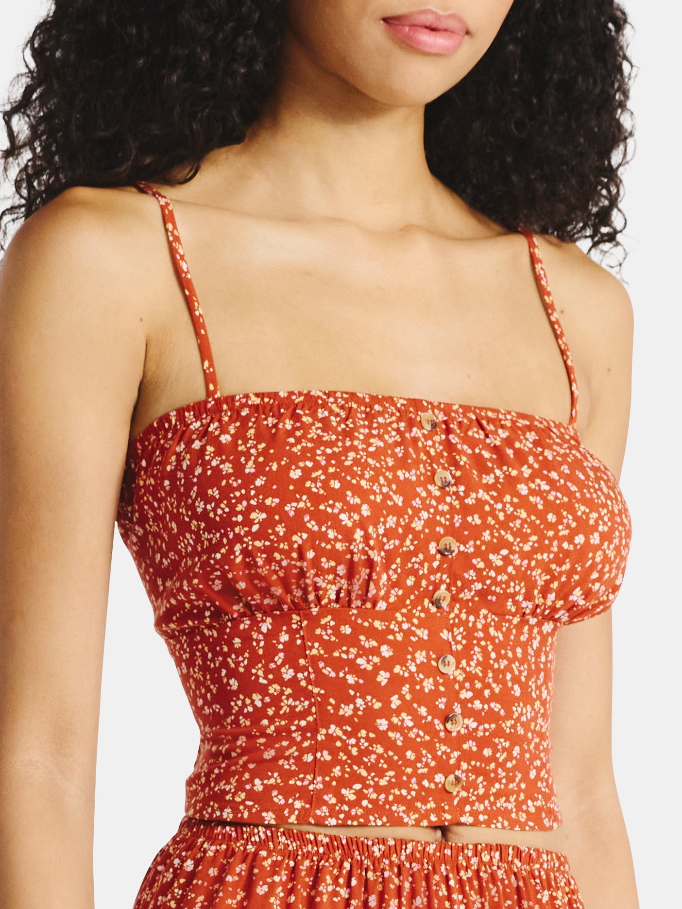 No Boundaries Button Cami and Ruffle Mini Skirt Set, 2-Piece, Women's