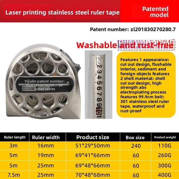 Baobang Waterproof Shockproof Rustproof Corrosion-resistant Steel Tape Measure Quality 3m 5m 7.5m Stainless Steel Hollow Washable Tape Measure