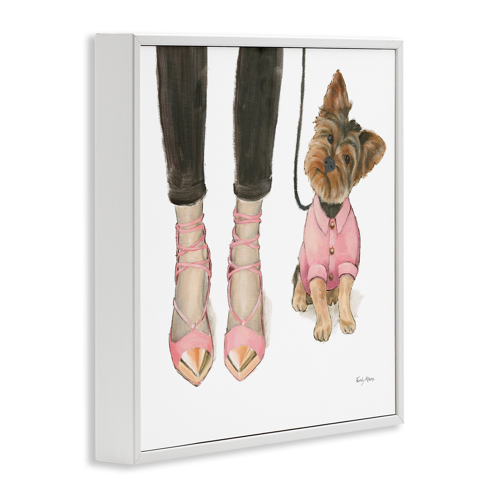 Stupell Industries Glam Dog Walk Pink Heels Beauty & Fashion Painting White Framed Art Print Wall Art, 24 x 24