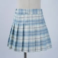 thumbnail image 2 of YUUMIN Girls Pleated Skirt Elastic Waist Plaid A-line Skirts with Lining Shorts School Uniform Sky Blue 160/L, 2 of 7