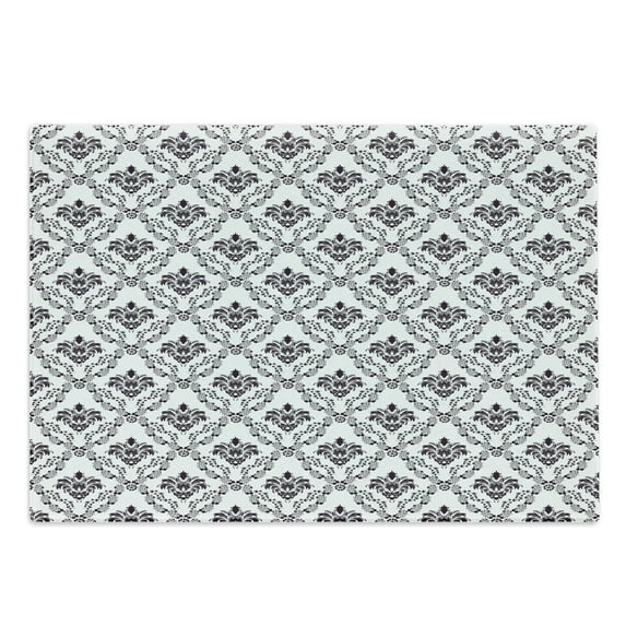 Damask Cutting Board, Traditional Complex Chained Double Face Damask Lines Internal Pattern Illustration, Decorative Tempered Glass Cutting and Serving Board, Large Size, Brown White, by Ambesonne