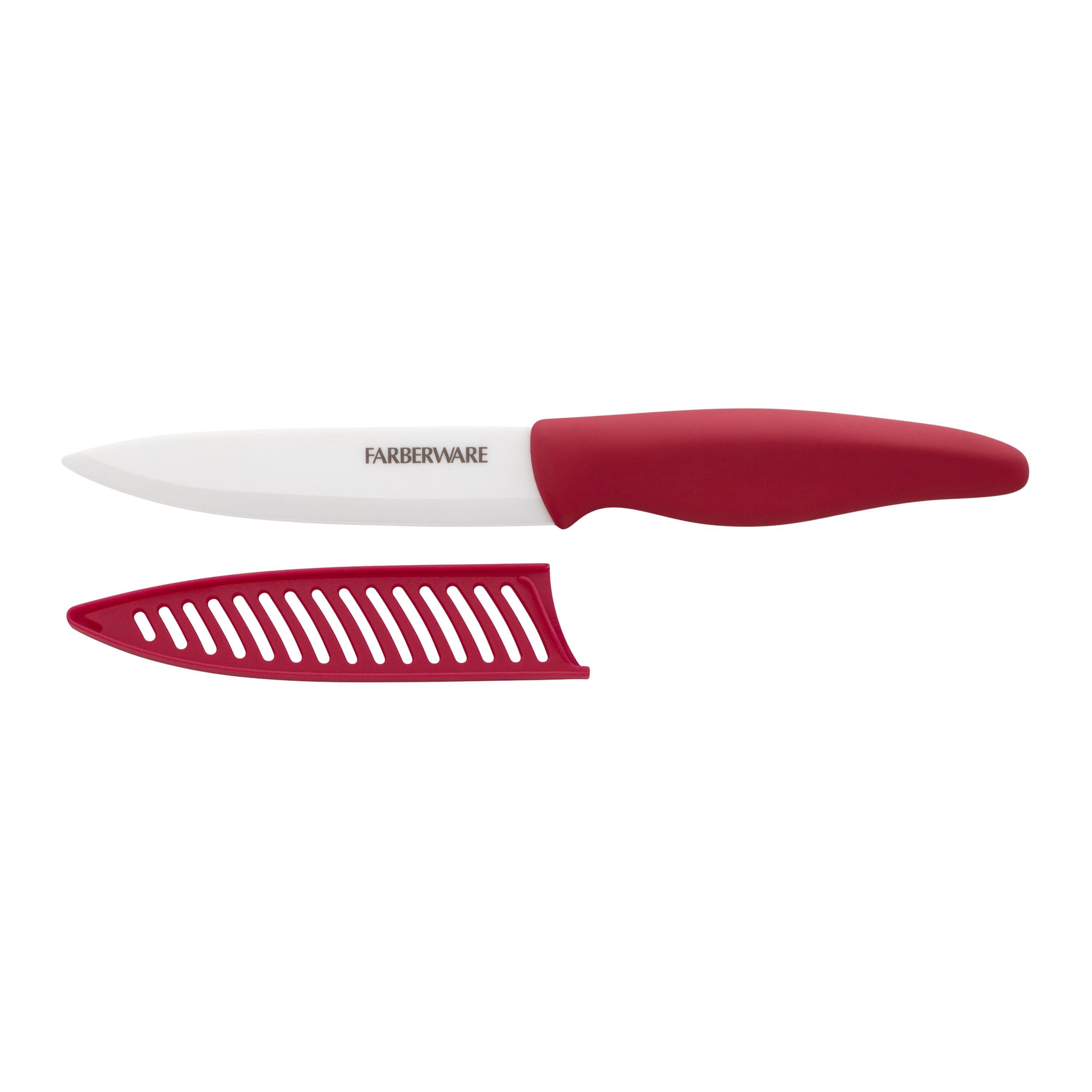 Farberware Professional 5-inch Ceramic Utility Knife with Red Blade Cover and Handle
