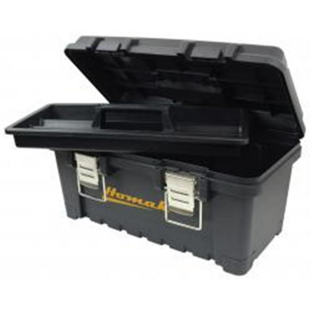 Homak Plastic Tool Box with Metal Latches, 16-Inch, Black, BK00216001