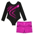 thumbnail image 5 of YONGHS Kids Girls Gymnastics Active Dancewear Long Sleeve Leotard Bodysuit with Shorts Set Rose 14, 5 of 7