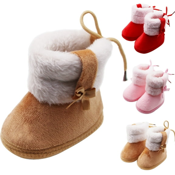 Maxcozy Baby Girls Bow Tie Winter Boots Toddler Prewalker Shoes First Walkers Warm Snow Booties Boot Brown 12-18 Months