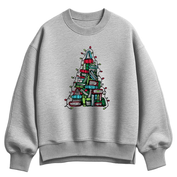 Instant Message - Book Christmas Tree - Ladies Oversized Fleece Crew Sweatshirt