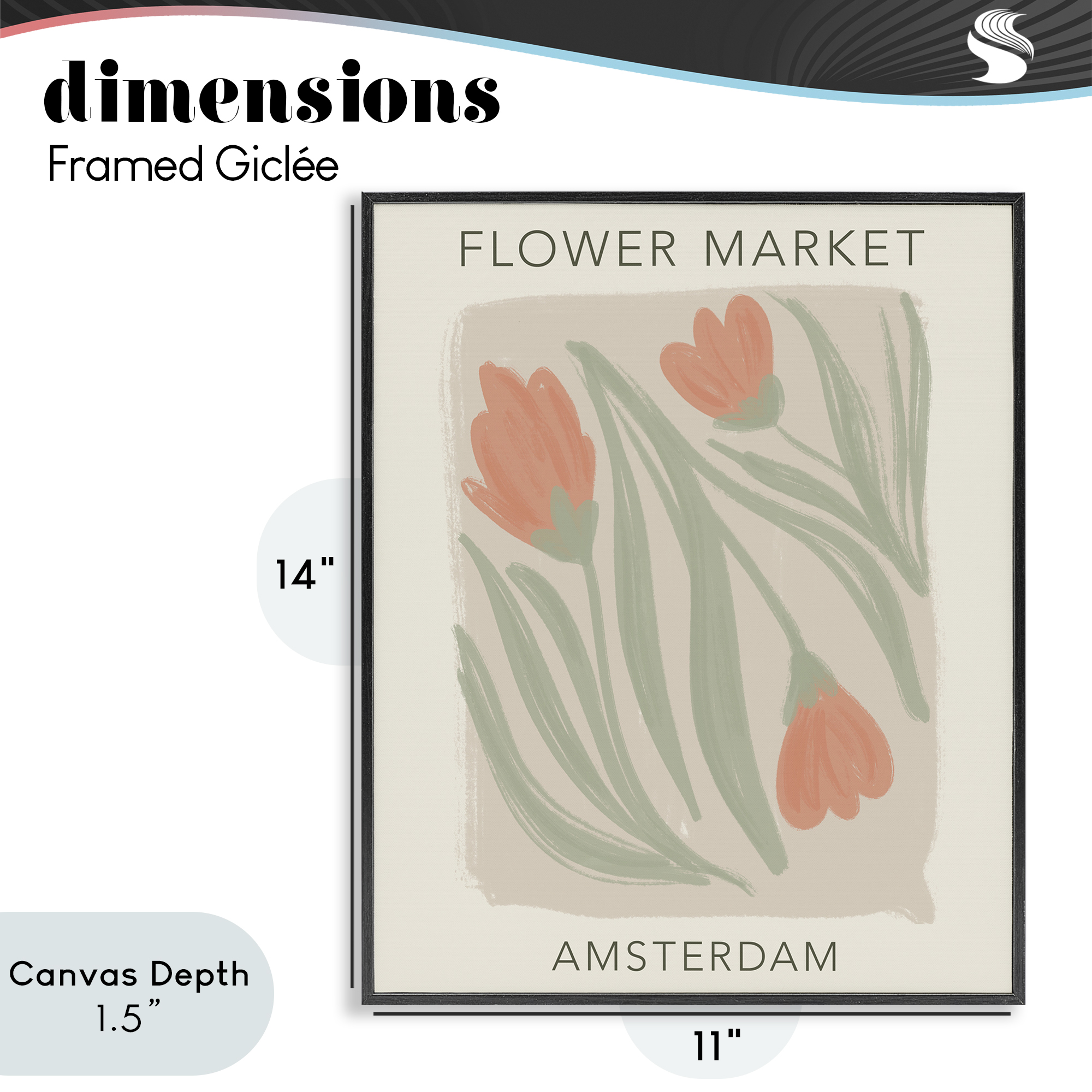Stupell Industries Soft Amsterdam Flower Market Black Framed Giclee Art, design by Lucille Price