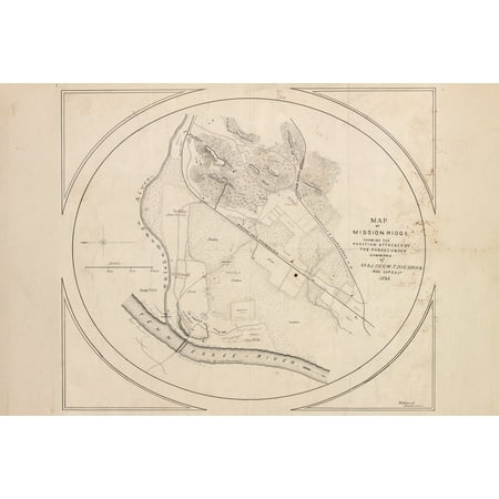 24"x36" Gallery Poster, Map Battle Missionary Ridge general sherman 1863