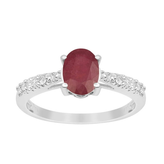 1.5 Ct Oval Cut Ruby Gemstone 925 Sterling Silver Solitaire Side Accents Women Wedding Ring