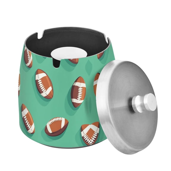 Yayeee Ashtray with Lid for Cigarette Smokeless Stainless Steel Home Ash Holder, Green American Footballs