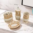 thumbnail image 2 of Bathroom Accessories Set,4 Pcs Bathroom Sets with Ceramic Soap Dispenser Pump,Tumbler,Toothbrush Holder and Soap Dish for Counter Top Restroom Apartment Decor Stuff, White Gold, 2 of 9