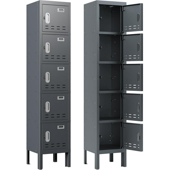 Metal Locker with 5 Doors,Lockers for Employees,66'' Steel Storage Locker for School,Gym, Office, Office,Garage,Lockable Metal Storage Cabinet with Hooks,Card Slots,Requires Assembly