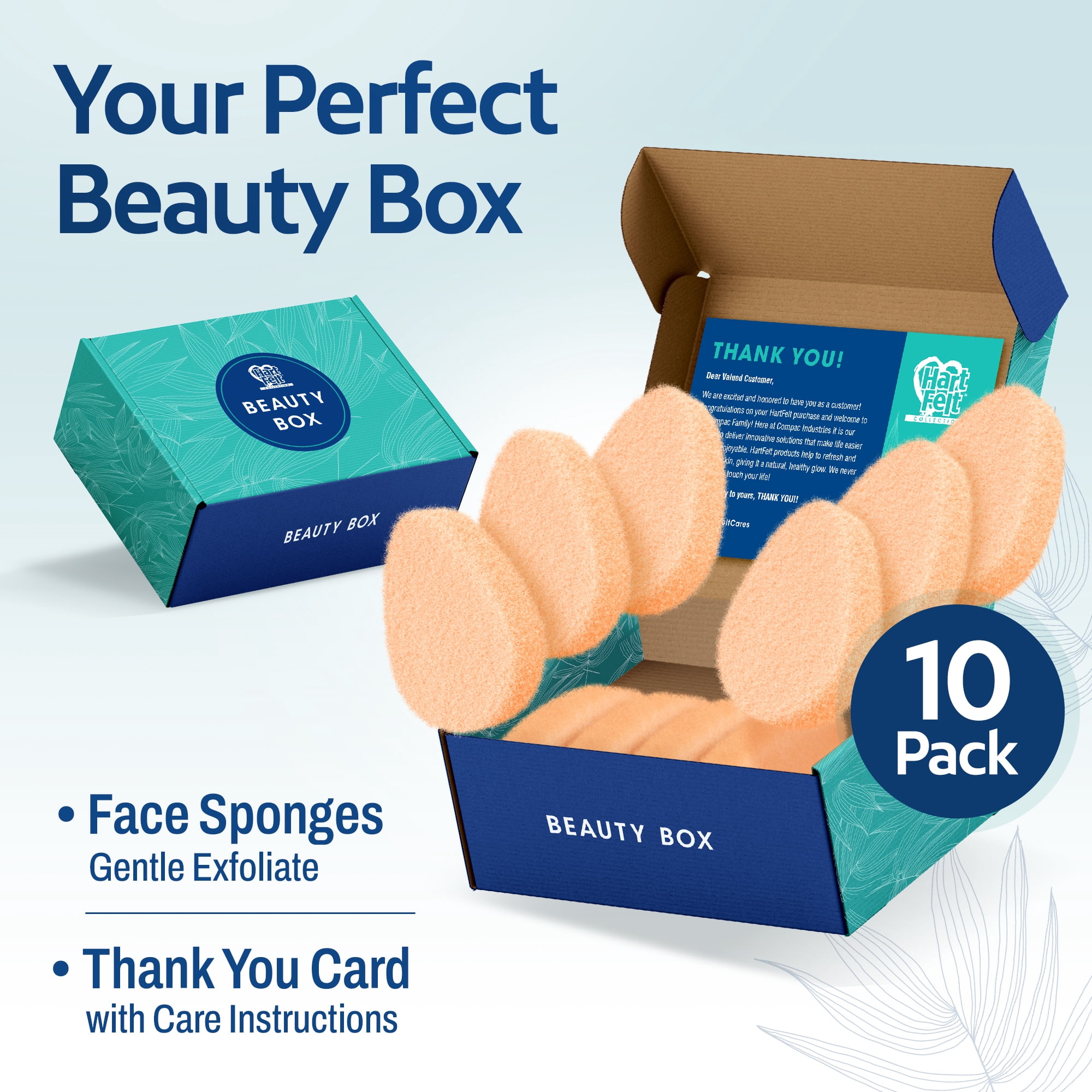 HartFelt, Gentle Exfoliating Facial Sponges, 10 ct, Reusable Buff
