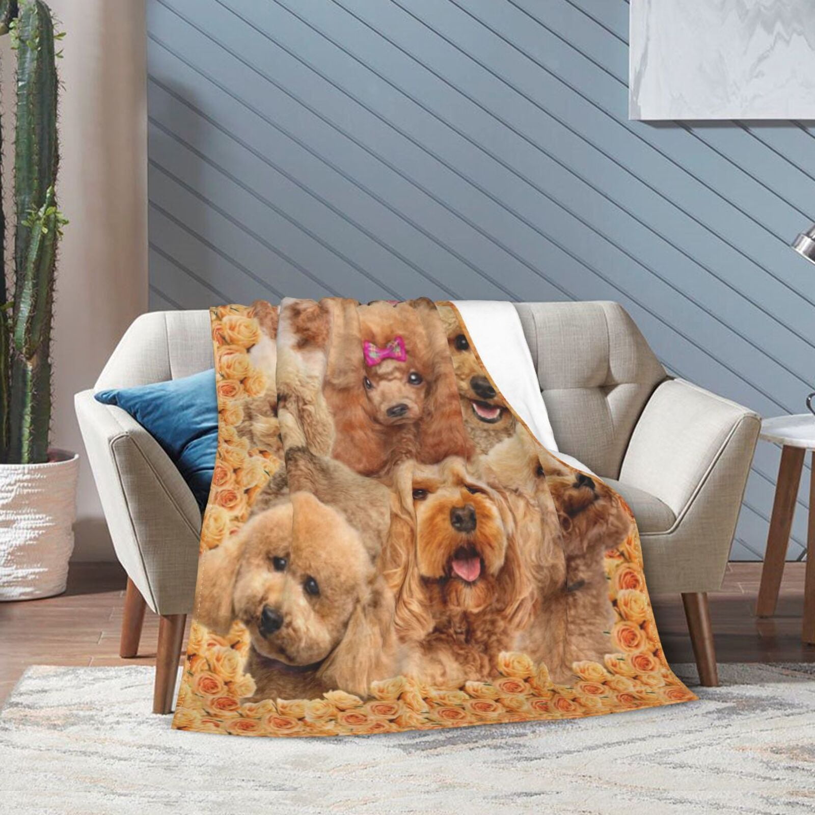 Wijzvio Poodle Dog Throw Blanket Soft Fuzzy Fleece Blanket For Couch Bed Living Room Decoration 50"X40"