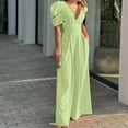 thumbnail image 2 of aidice Dressy Jumpsuits for Women Deep V Neck Puff Short Sleeve Ruched Bow Tie Wide Leg Pants Rompers, 2 of 6