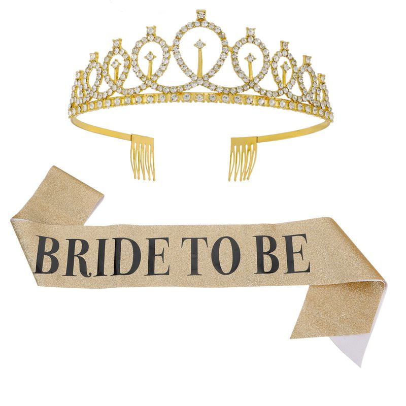 Yaoping ‘Bride to Be’ Sash and Tiara Set, Bachelorette Glitter Fabric