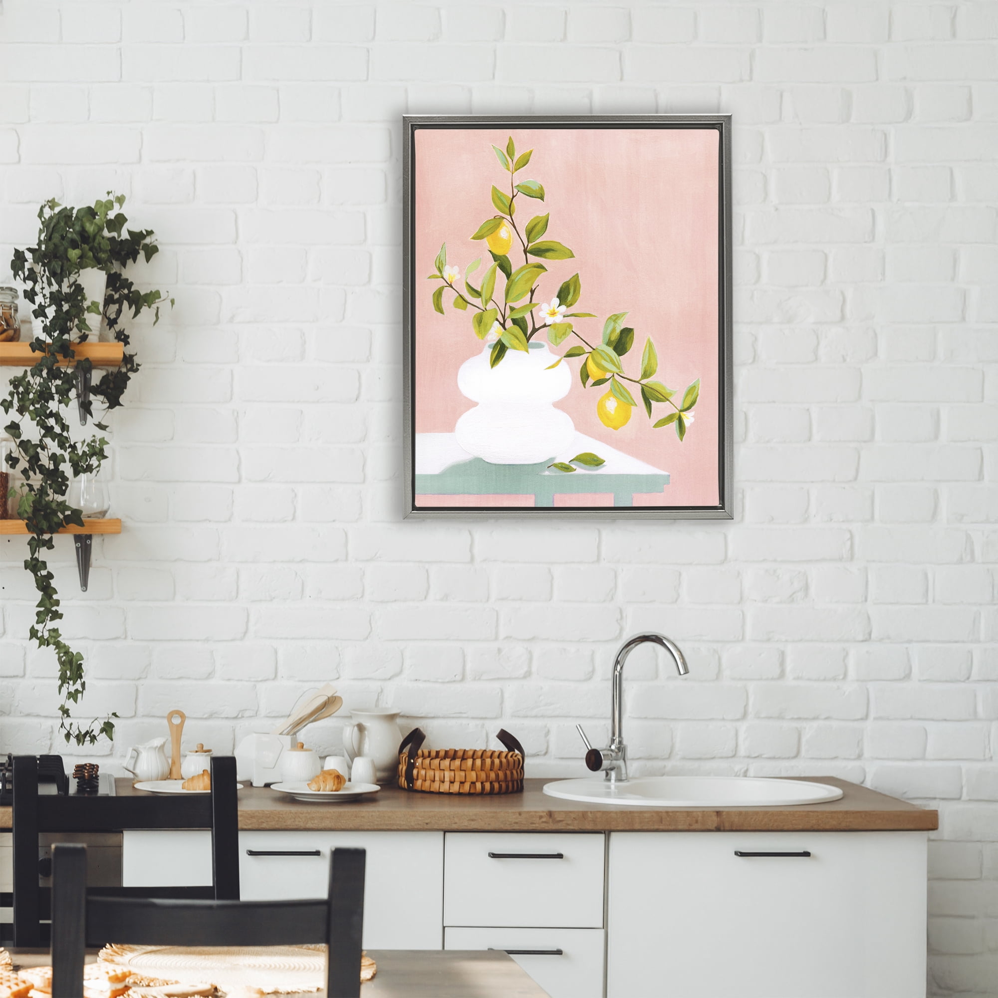Stupell Industries Afternoon Limoncello Plant Gray Framed Floater Canvas Wall Art, design by Grace Popp