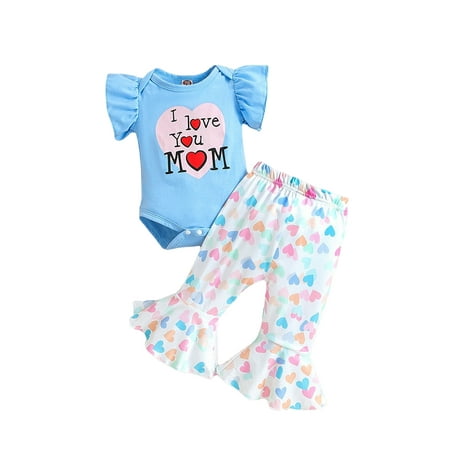 

Vakind Mother Day Bell Bottoms Outfit Cotton Toddler Baby Girls Easter Gifts Daily Wear