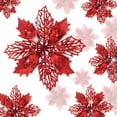 thumbnail image 1 of 12 piezas de flores navideñas brillantes, adornos para árbol de Navidad, flores artificiales para bodas, coronas navideñas, decoraciones para el hogar (rojo), 1 of 7