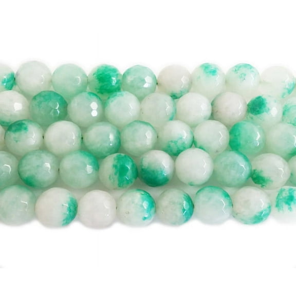 12mm Green And White Jade Faceted Round Beads Genuine Gemstone Natural Jewelry Making