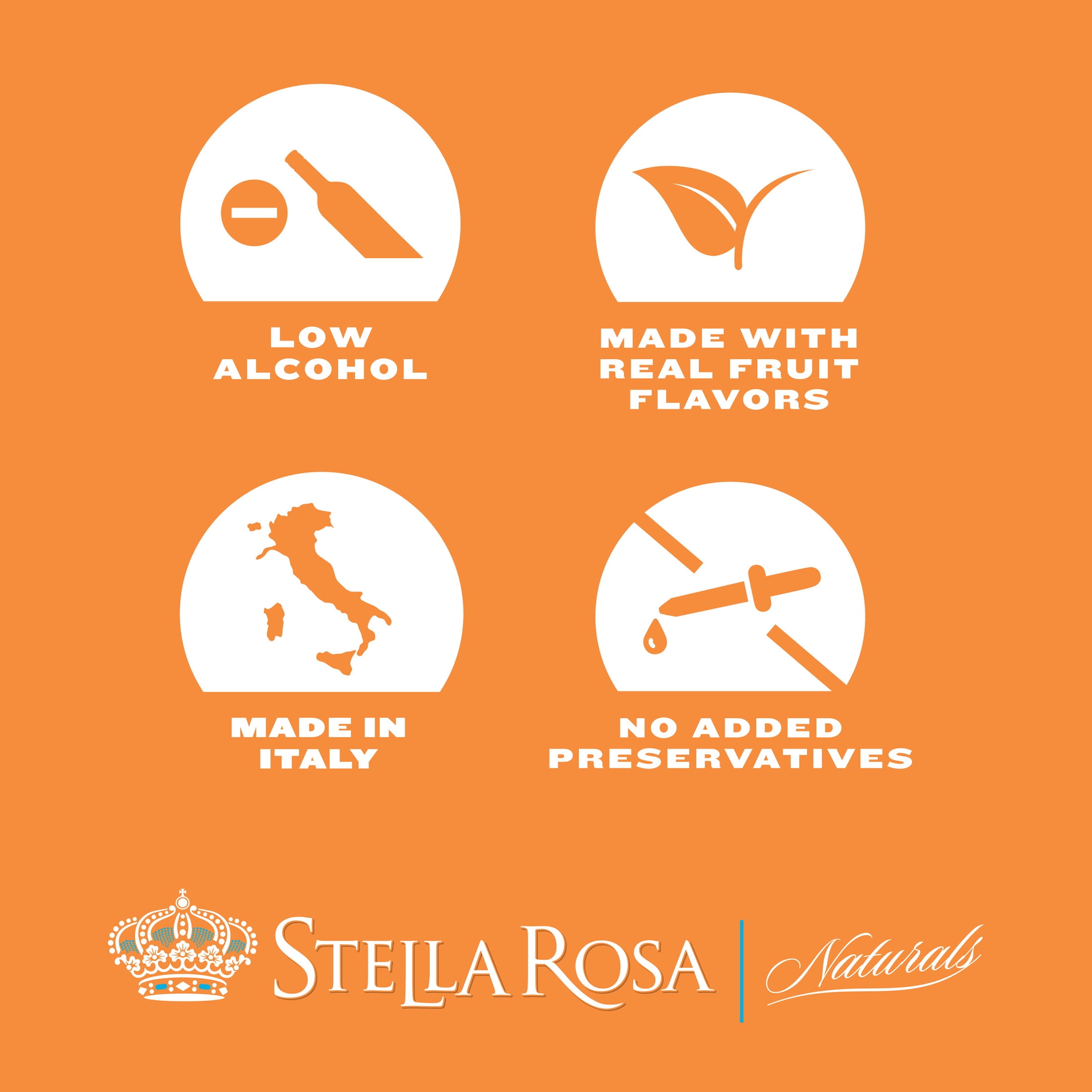 Stella Rosa Naturals Peach Non-Alcoholic Semi-Sweet Wine 750ml Glass Bottle Piedmont Italy