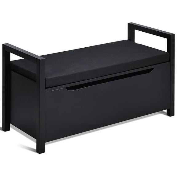 Costway Shoe Bench Storage Rack Cushion Seat Ottoman Bedroom Hallway Entryway Black