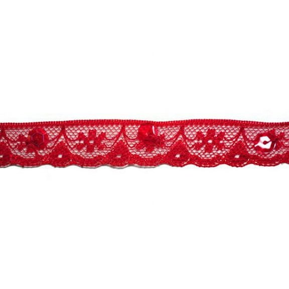 Altotux 5/8" Red Raschel Lace Beaded with Sequins Sewing Notions Costume By 2 Yards