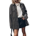 thumbnail image 2 of LYMAYTER Women Fashion Jacket Vintage Button Up Frayed Hem Denim Jacket Long Sleeve Large Pockets Cowboy Outwear S-2XL, 2 of 8