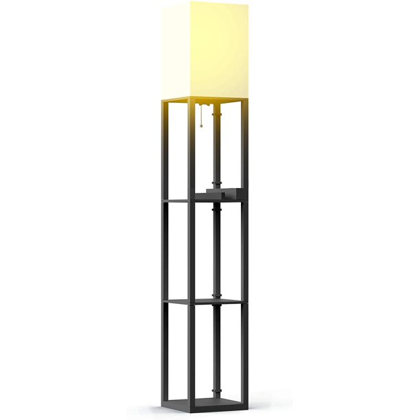 Floor Lamp With Shelves Shelf Lamps By Real Solid Wood 2 Usb Ports 1 Power For Bedrooms Living Room Matt Black Com Floor Lamp With Shelves Shelf, Shelf Floor Lamp Home Depot