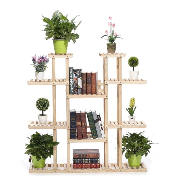 7-Tier Wooden Flower Stand Rolling Flower Plant Display Stand Shelf Ladder Stand for Balcony Patio Yard