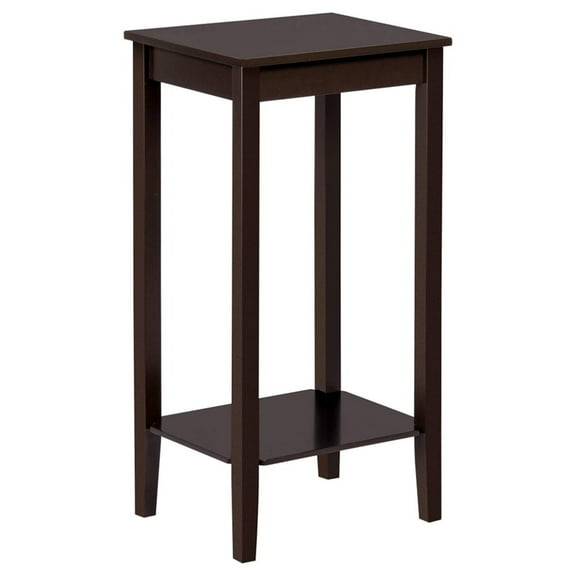 2-Tier Tall End Table with Storage Shelf and Solid Wood Legs, Sofa Side Table Telephone Table for Living Room/Couch/Hallway/Small Spaces, D12xW15xH29 Inches, Dark Coffee