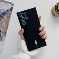 for Samsung Galaxy S24 Case with Card Holder Cover Microfiber Inner Lining Liquid Silicone Credit Card ID Slot Slim Soft TPU Rubber Shockproof Protective Wallet Phone Case, Black