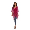 thumbnail image 3 of Beautybatik Maroon Women Plus Size Tunic Tops Boho Flora Printed Short Sleeve V Neck Shirt 1x, 3 of 7