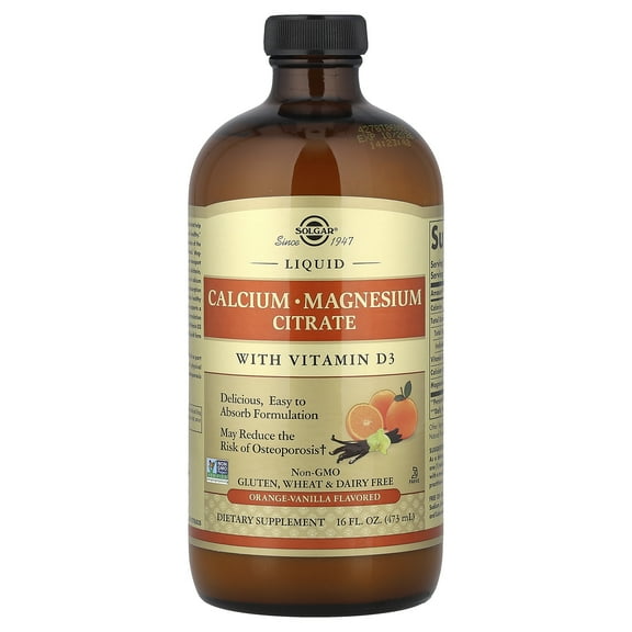 Solgar Calcium Magnesium Citrate Liquid with Vitamin D3 Natural Orange Vanilla 16 fl oz