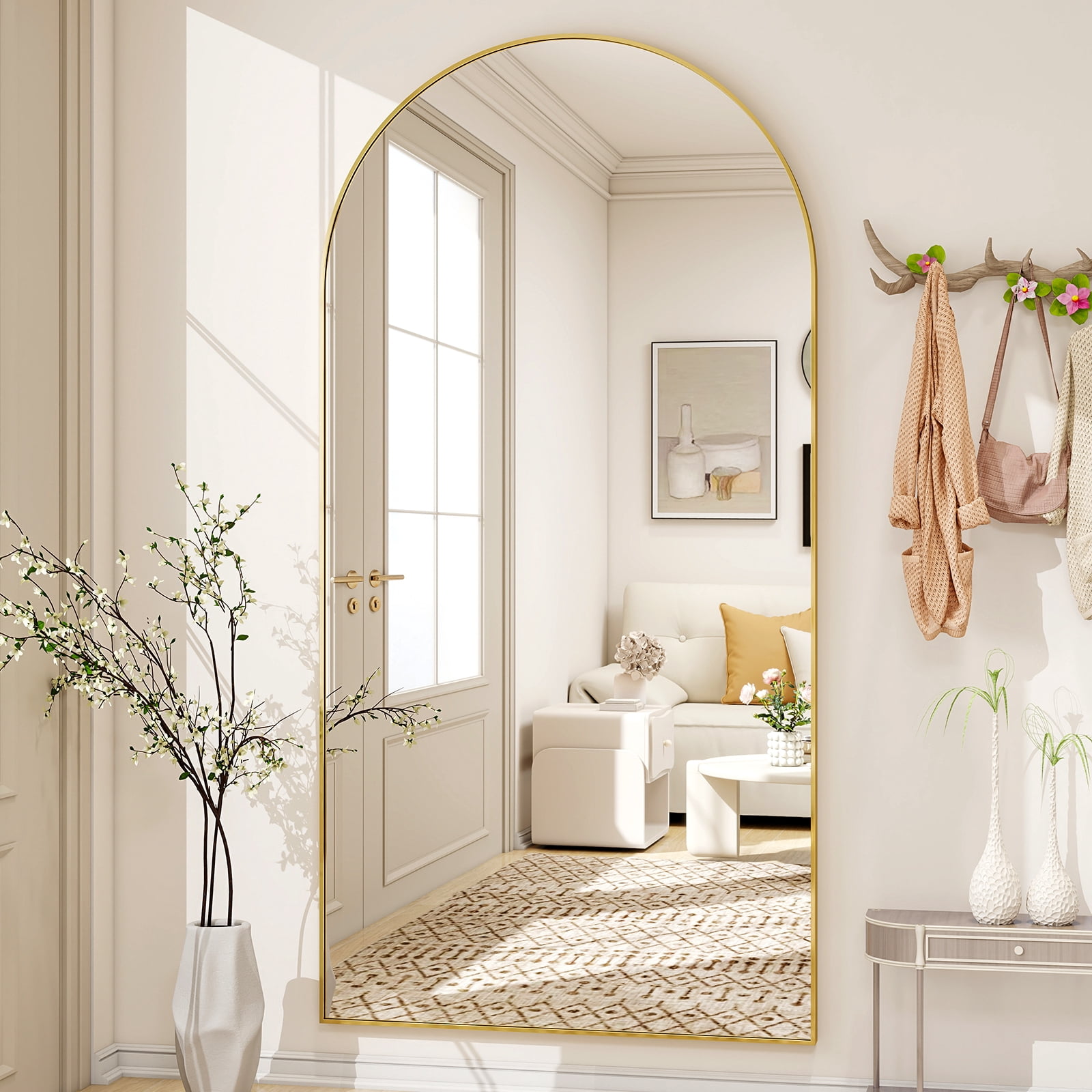 AUROMIR 77"x38" Arched Full Length Mirror Floor Mirror Full Body Standing Mirror, Gold