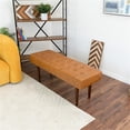 thumbnail image 4 of Benji Mid-Century Modern Rectangular Genuine Leather Upholstered Bench in Tan, 4 of 6