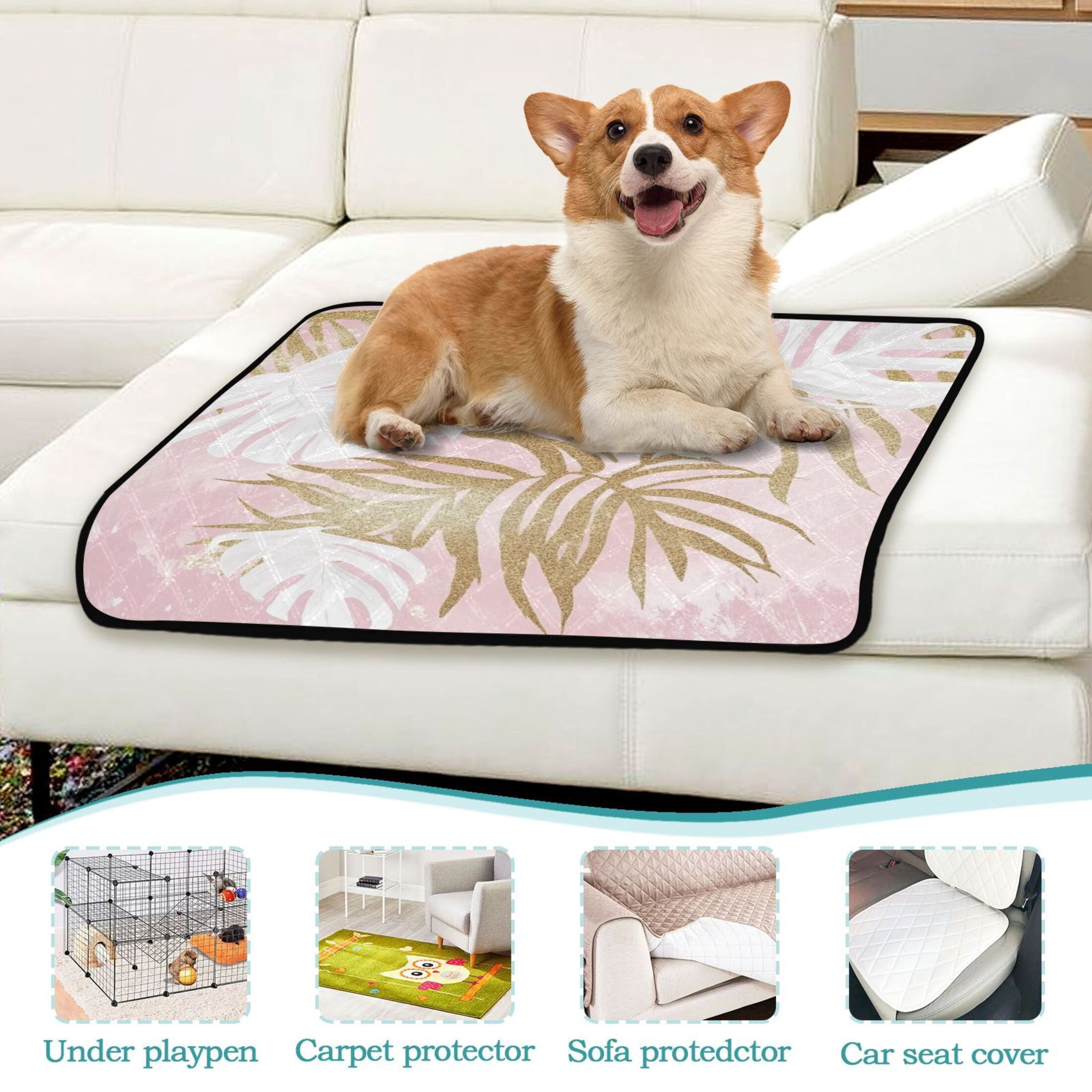 Washable Pet Pee Pads with Super Absorbent Reusable Training Pads for Dogs & Cats White Monstera Leaves