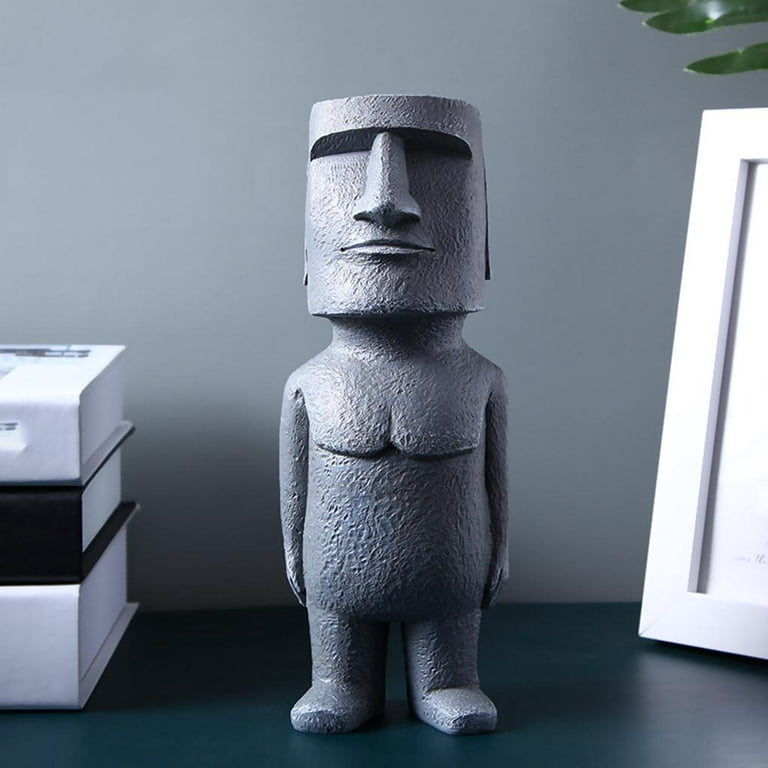 Easter Island Statue Ahu Ancient Monolith Decoration Accents Moai Head  Sculpture for Bedroom Living room and home Office Desktop Ornaments - Black  H 